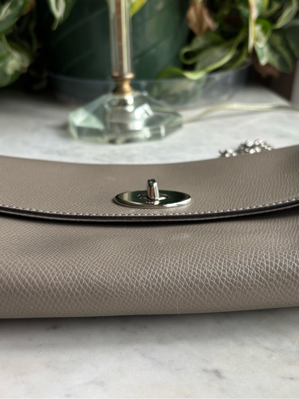 Coach Taupe Leather Clutch/Shoulder Bag with Turn-Lock Closure and Two Straps - Picture 12 of 12